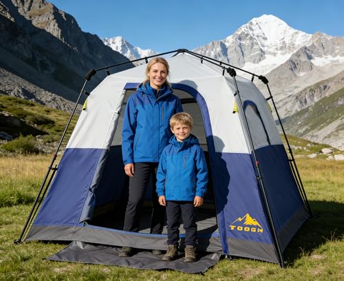 3/4 Person Camping Tent with 1 Door, 4 Windows, and Upgraded Ventilation– Instant Setup, Waterproof, 8'x 8'x 67''Oxford Fabric Floor Pop Up in 60 Seconds Includes Rainfly and Backpack - color: 4 Person Dark Blue/2-Layer