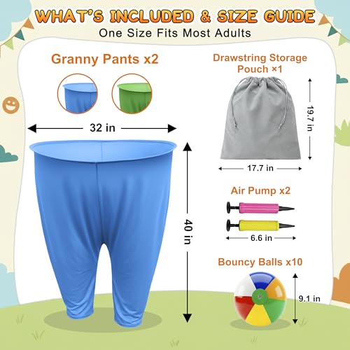 Granny Pants Yard Game, Granny Pants Outdoor Party Game, with Bouncy Balls, Storage Bag & Air Pumps – Funny Easter Lawn Games for Adults, Groups, Backyard Party & Family Gatherings - color: Green+Blue