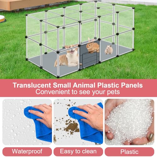 32 Panels Small Animal Playpen, 48" x 32" x 24" Transparent Playpen with Waterproof Mat,Plastic Enclosure,Puppy Play Pen for Chicken,Pet Fence for Guinea Pigs,Bunny,Ferrets,Hamsters,Hedgehogs Indoor - color: 48"L x 32"W x 24"H, style: 32 Plastic Panels