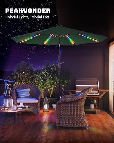 7.5/9/10 ft Outdoor Patio Umbrella with Solar Lights - Small Heavy Duty Beach/Table/Pool/Deck/Market Umbrella, Dual Charging, Tilt, APP & Button Control, UV/Fade-Resistant - color: Dark Green, size: 9 ft
