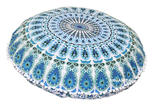 32" Peacock Mandala Bohemian Yoga Meditation Floor Pillow Cover Comfortable Home Car Bed Sofa Cushion Couch Seating Large Zipped Throw (32 inches, Turquoise) - color: Turquoise