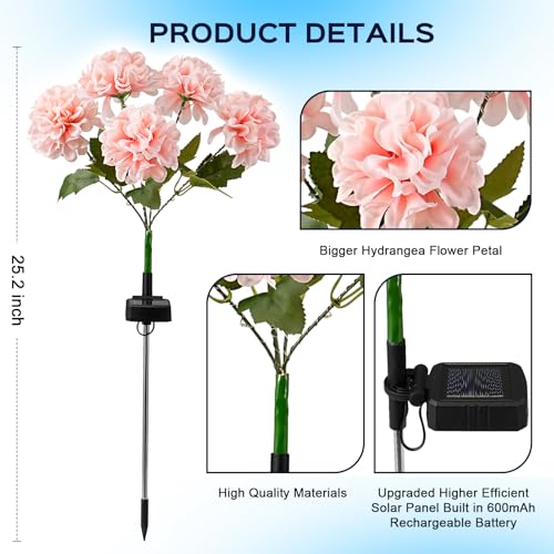 6 Pack Solar Garden Lights Outdoor, LED Colorful Waterproof Solar Powered Hydrangea Flowers Landscape Lights for Patio, Outside Yard, Pathway Decorative, Décor, Two Lighting Modes - size: 6 Pack