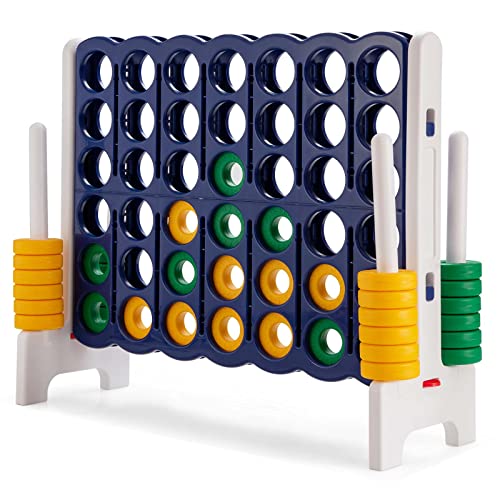 KOTEK Giant 4-in-a-Row Game, 3.5 Feet Tall Jumbo 4-to-Score Family Fun Game w/Quick-Release Sliders & 42 Large Rings, Oversized Connect Plastic Yard Game Outdoor for Kids & Adults (Dark Blue+White) - color: Dark Blue+white