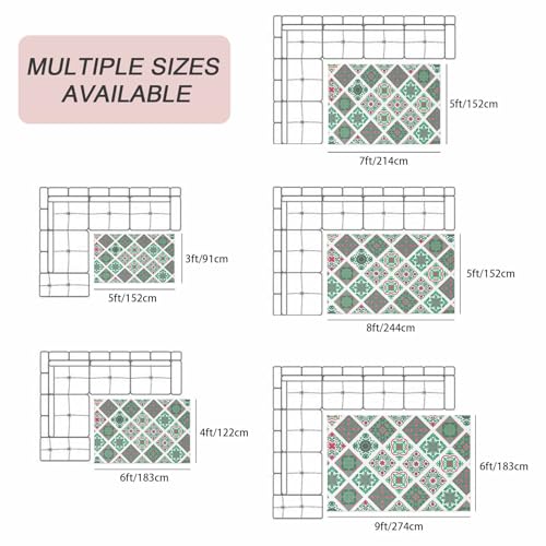Vintage Boho Area Rug 5' x 7', Outdoor Rugs for Patio Rug Carpet for Sofa Living Room Bedroom, Large Floor Mat and Rugs for RV, Backyard, Deck, Picnic, Middle Century Bohemia Style Green - color: Green, size: 5' x 7' (Rectangular)