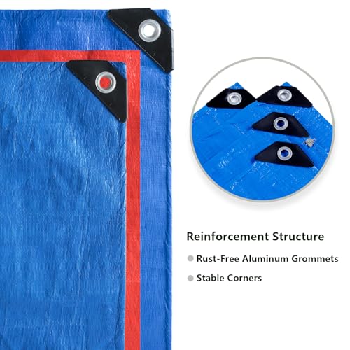 Heavy Duty Waterproof Tarp 20x20 FT, 6 Mil Thick Tarpaulin Cover with Reinforced Edges & Grommets - for Outdoor Camping, Roof, Boat, RV, Pool, Tent - Includes Utility Rope - color: Blue-orange, size: 20*20FT