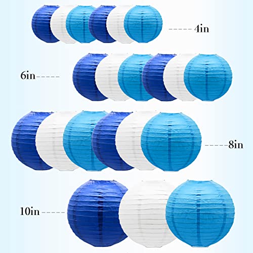 Blue Paper Lanterns Decorative, Hanging Round Paper Lantern Party Supplies for Anniversary Graduation Wedding Birthday Party Baby Shower Decorations Indoor Outdoor, 21pcs - color: Blue
