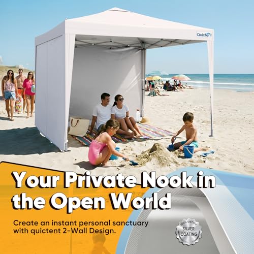 Quictent 10x10 Pop Up Canopy Tent with 2 Sidewalls, Instant Setup Gazebo for 1 Person, Portable & Compact, Waterproof & UV Protection, Ideal for Camping, Beach, Parties, and Outdoor Events - color: White, size: 10x10 with 2 Sidewall