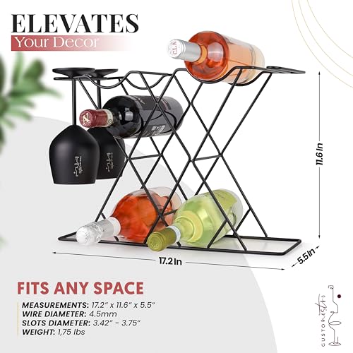 Gusto Nostro Small Wine Racks Countertop Storage for 8 Bottles & 4 Glasses - Countertop Wine Rack with Glass Holder, Modern Tabletop Black Wine Rack, Wine Holder Stand for Kitchen Cabinet Wine Cellar - color: Black, size: 8 Bottles