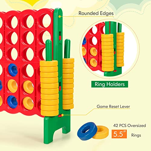 KOTEK Giant 4-in-a-Row Game Set, 3.5 Feet Tall Jumbo 4-to-Score Family Fun Game with Quick-Release Sliders & 42 Large Rings, Oversized Connect Plastic Yard Game Outdoor for Kids & Adults (Green+Red) - color: Green+red