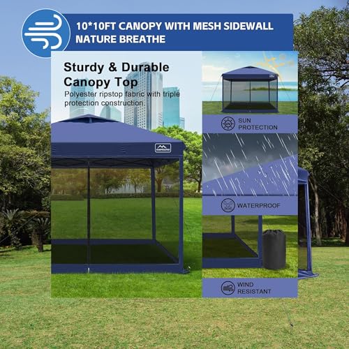KAMPKEEPER 10x10 Pop-Up Canopy Tent, Waterproof Portable Shade with Screen Walls, Adjustable Instant Outdoor Shelter for Camping, Backyard, and Events, Navy Blue - color: Navy Blue