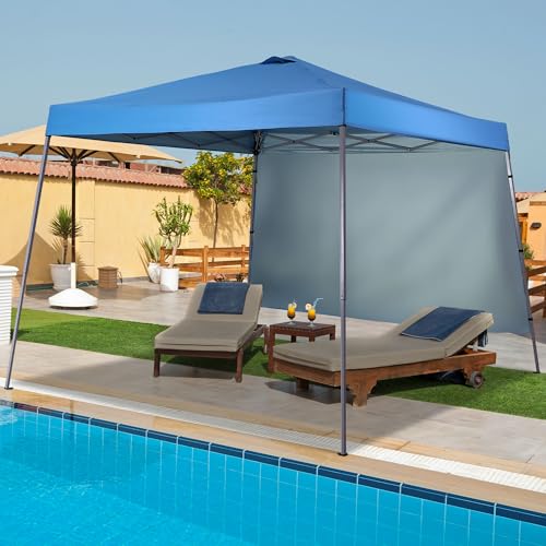 GDY 10x10 FT Pop Up Canopy Outdoor Instant Tent Slant Legs with a Sidewall,Equipment Vents, Portable Gazebo Shelter for Patio, Deck, Beach and Garden,Sky Blue. - color: Blue