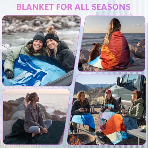 Camping Blanket, Packable Lightweight Down Alternative Puffy Camping Picnic Outdoor Blankets Warm Waterproof Hammock Top Quilt for Sleeping Travel Stadium Hiking Indoor Cold Weather 55"x78.8" - color: Black Blanket