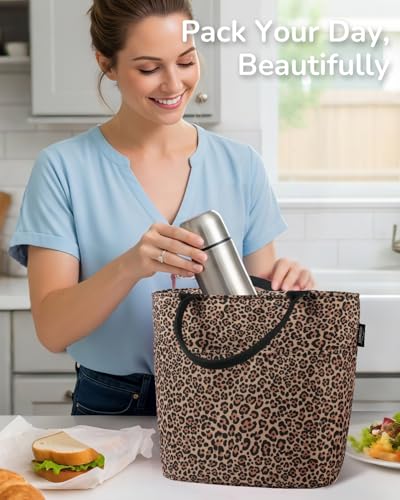 Aosbos Lunch Tote Bag, Insulated Lunch Box for Women, Leakproof Lunch Cooler Purse for Work, Deep Amber Leopard - color: Amber Leopard