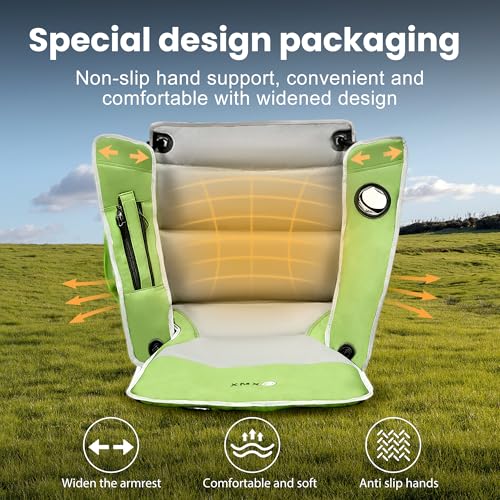 XMT Extra Wide Armrests Portable Folding Chair with Cup Holder Cooler Bag Heavy Duty 600D Oxford Fabric Supports 450lbs Compact Foldable Camping Chair for Outdoor Beach Picnic Sports - color: 02-green