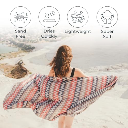 Turkish Beach Towel 35”x67” – 100% Cotton, Quick Dry, Lightweight Oversized Beach Towel for Pool & Travel – Zig Zag Navy Red Color - color: Gypsy Red Navy