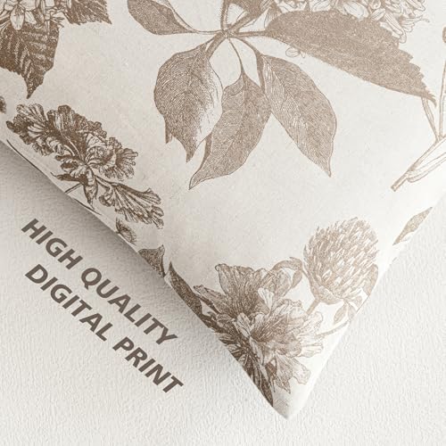 Foindtower Set of 2 Linen Floral Throw Pillow Covers Vintage Accent Print Decorative Cushion Covers Farmhouse Boho Home Decor for Sofa Chair Couch Bedroom Living Room,20×20 Inch,Light Brown - color: Light Brown, size: 20" x 20" (Pack of 2)