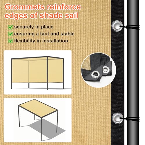 Sun Shade Sail, 8' X 10' Rectangle Shade Sail with Grommets Pergola Shade Cover, Sun Shade Cloth for Patio Carport Yard Lawn Garden (Sand) - color: Sand, size: 8' x 10'