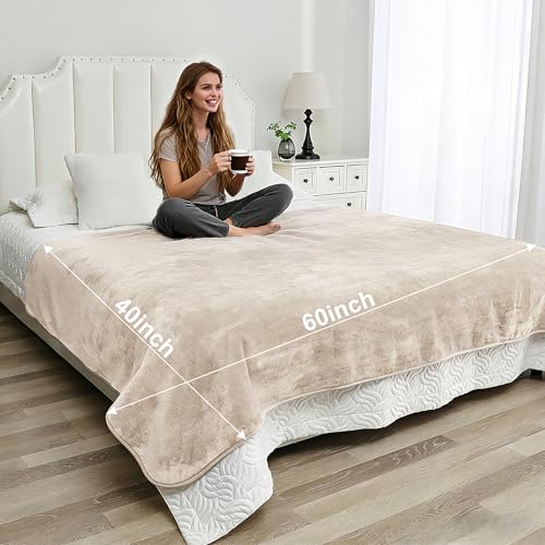 Waterproof Blanket for Pets – Ideal for Couch & Bed Splash Proof Sherpa Throw, Leakproof TPU Layer, Stain Resistant Washable Bed Protector – Khaki, 60"x40" - color: Khaki, size: 60"Lx40"W
