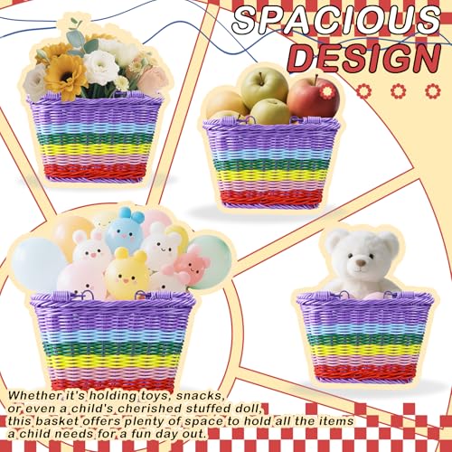 Picnic Basket with Handles, Rainbow Small Woven Wicker Basket for Kid Blue Garden Harvest Rattan Hamper Gift Basket Empty for Storage Toy Flower Wedding - color: Rainbow