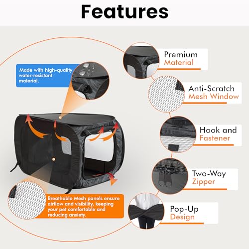 Beatrice Home Fashions Portable, Collapsible, Pop Up Kennel Travel Cat and Dog Crate, 36" L x 22" W x 22" H, Black - color: Black, size: 36.0"L x 22.0"W x 22.0"H