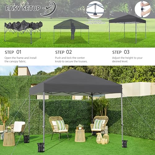 Yaheetech 10x10 Pop Up Canopy Easy Set-up Tent, Portable Outdoor Canopy Instant Tent, Commercial Gazebo with Wheeled Carry Bag & 4 Sandbags for Home, Party & Outdoor Activities, Dark Gray - color: Dark Gray, size: 10x10