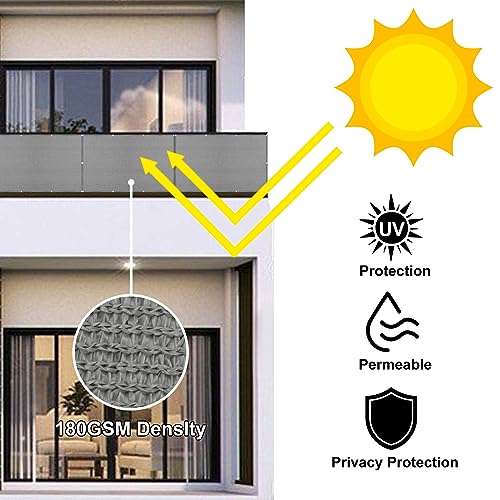 Eden's Decor Balcony Privacy Screen Grey 2'6"x 7' Cover Mesh Windscreen Weather-Resistant UV Protection for Backyard Deck, Patio, Balcony, Pool, Porch, Fence, Railing, Gardening - color: Gray, size: 2'6"x 7'