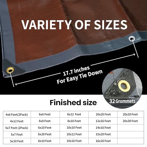 TARPAL tarp 8x16 Feet Super Heavy Duty Tarps Cover 20mil Waterproof UV Protection Rip and Tear Proof Tarpaulin with Grommets(Grey/Brown) - size: 8x16 Feet-Finished size