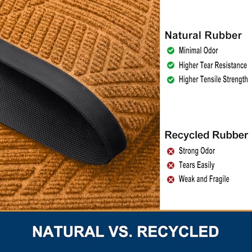 Smiry Front Door Mat Outside Entrance, Heavy Duty Sturdy Natural Rubber Doormat, Trap Dirt and Moisture, Easy Clean Low Profile Mats for Indoor Outdoor Entry, Irregular Triangle (29.5x17, Amber) - color: Amber, size: 29.5" X 17"