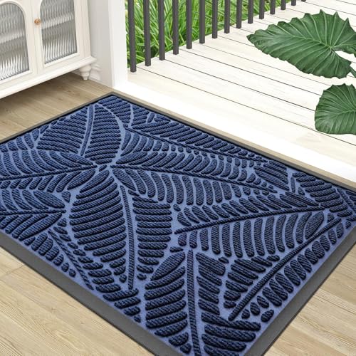 Colorxy Waterproof Doormat, Sturdy Natural Rubber Front Indoor Mat, Non Slip Low Profile Indoor Outdoor Door Mats, Stain and Fade Resistant Floor Mat, Easy Clean Patio Entrance Mat, 71x23, Navy - color: Navy, size: 71" X 23"