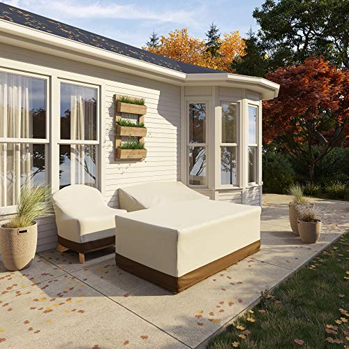 Amazon Basics Outdoor Patio Dining Table Cover, Waterproof, Anti-UV, Secure, Wind Resistant, Thick, Sturdy, Beige/Tan, 75"x45"