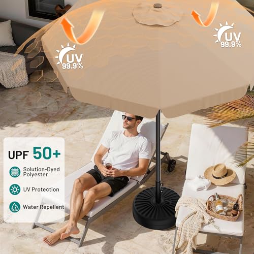 AreShark 9FT Valance Patio Umbrella, Outdoor Table Umbrella with Tilt and Crank, Outdoor Market Umbrellas W/ 8 Sturdy Ribs UV Protection for Garden, Deck, Backyard and Pool, Beige - color: Beige, size: 9 Ft