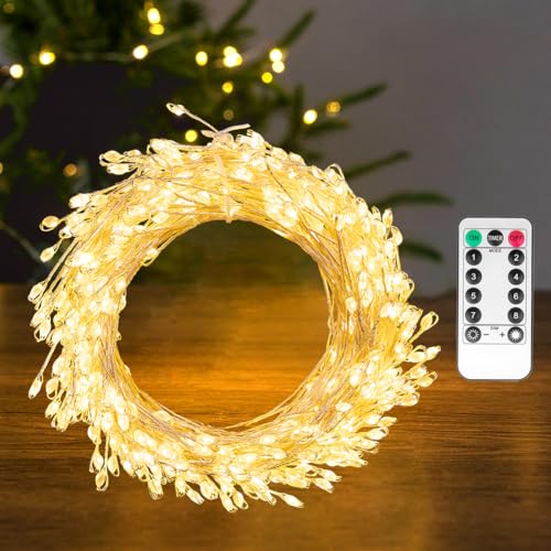 Fairy Lights Plug in, 10FT 100LED Firecracker String Lights Waterproof Silver Wire, for Bedroom/DIY/Party/Garden/Porch/Patio/Backyard/Christmas Tree, with Remote Timer & 8 Modes, Warm White - color: Warm White, size: 10FT
