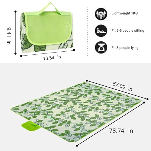 Hi Space Outdoor Picnic Blankets Waterproof Foldable Picnic Mat Sandproof Extra Large Beach Blanket for Camping Grass Lawn Park Family Concert, 80"x60", Green Leaves - color: Green-leaves