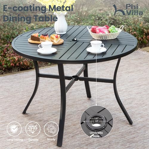 PHI VILLA 5 Pieces Outdoor Round Dining Set for 4, Metal Steel Circle Table with Umbrella Hole & Stacking Wrought Iron Chairs, Modern Furniture Set for Patio, Deck, Backyard, Porch - color: Net Back Chair, size: 5PCS-42" Round Table