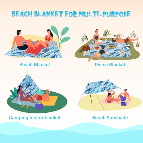 Beach Blanket Waterproof Sandproof 1-7 Adult Oversized 78 '' × 81 '' Lightweight Durable Compact Sand Free Extra Large Beach Mat for Travel Camping Hiking Picnic - color: Wave, size: 78“x81”