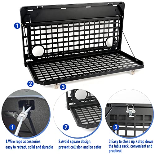 Tailgate Table Rear Foldable Cargo Shelf Aluminum Alloy Storage Shelf MOLLE Panel for Jeep Wrangler JK JKU JL JLU