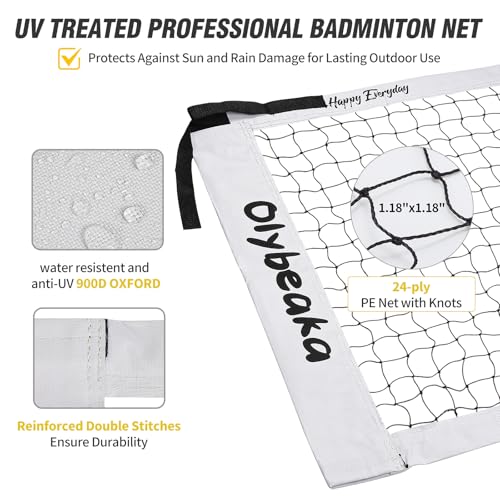 Outdoor Badminton Set for Backyard Lawn Beach Portable Badminton Net Set System with Anti Sagging Design 4 Carbon Aluminum Rackets 3 Birdies and Carrying Bag - color: White