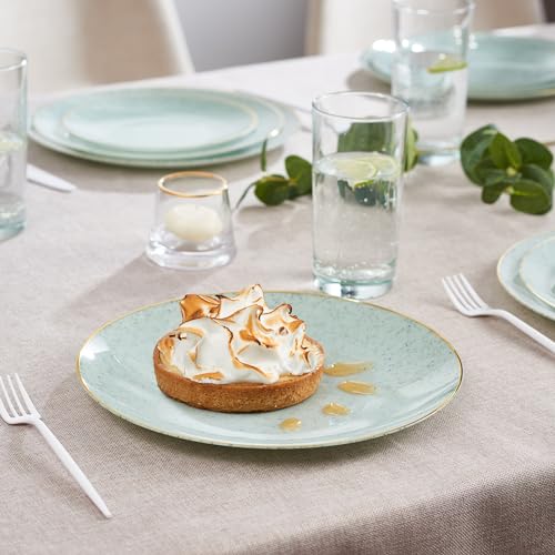 PLASTICPRO 32 Pack Elegant Disposable Plastic Plates Combo Set Includes 16 Dinner Plates and 16 Salad Plates Heavy Duty Fancy Party Plates Green Granite Plates with Gold rim - color: Granite Collection Green With Gold Rim
