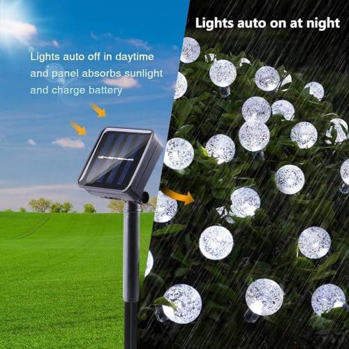 Toodour Solar String Lights Outdoor, 36ft 60 LED Globe String Light with 8 Mode, Waterproof Crystall Ball Lights Solar Patio Lights for Garden, Lawn, Patio, Gazebo, Yard, Outdoor Decor - Cool White - color: Cool White, size: 36ft
