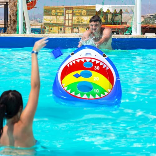 Kids Fun Pool Toys,Inflatable Shark Cornhole Board Floating Water Game Outdoor Swim Play for Adults Family,Cool Summer Party Gift for 6 7 8 9 10 12 Year Old Boy Girl Teen - style: Shark Cornhole Board