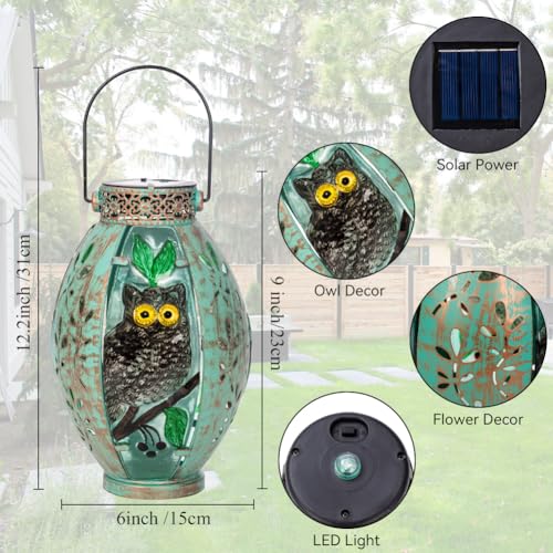 Starsoul Owl Outdoor Solar Lantern Waterproof Metal & Stained Glass Owl Lamp Lights for Yard Patio Garden Tabletop Pathway Decor Gifts for Woman - color: Owl