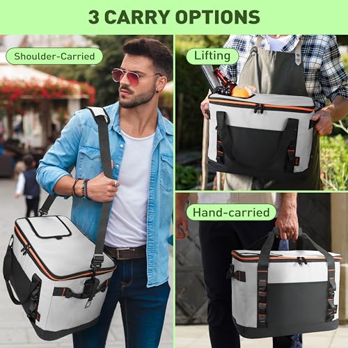 Tirrinia Large Cooler Bag Insulated, 48 Cans Leakproof Soft Camping Coolers, Portable Beach Cooler with Shoulder Strap for Picnic, Beach, Travel Road Trip - color: Gray Black