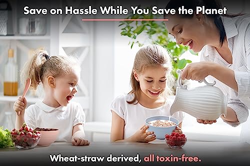 FOODLE Wheat Straw Dinnerware Set - BPA Free & Safety Certified - Lightweight & Unbreakable - Microwave & Dishwasher Safe - Camping, Dorm & RV Dishes - Reusable Kids Plates and Bowls Sets - For 6 - color: Multicolor