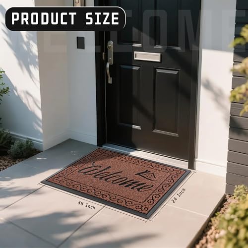 Yimobra Welcome Mat Outdoor Indoor, Waterproof Heavy Duty Front Door Mat Outside Entrance, Extra Sturdy Non-Slip Doormat, Low Profile, Dirt Trapping, 36x24 Inches, Maroon - color: Maroon, size: 36x24 Inch