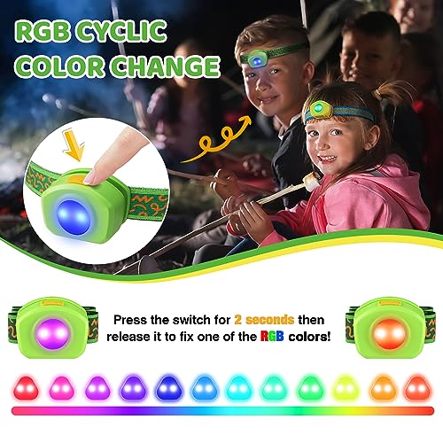 EverBrite LED Headlamp Rechargeable Kids Headlamp with RGB Mode and Adjustable Headband, 3 Modes Multicolor Headlamp for Kids, Bright Kids Head Lamp for Camping, Reading, Exploring, Hiking, Birthday - color: Forest