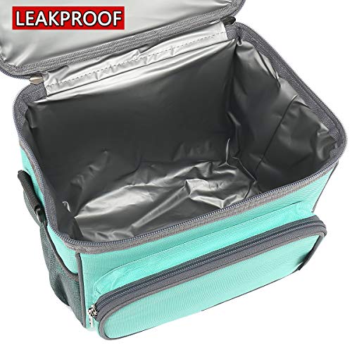 FlowFly Insulated Reusable Lunch Bag Adult Large Lunch Box for Women and Men with Adjustable Shoulder Strap,Front Zipper Pocket and Dual Large Mesh Side Pockets,Jade - color: Jade