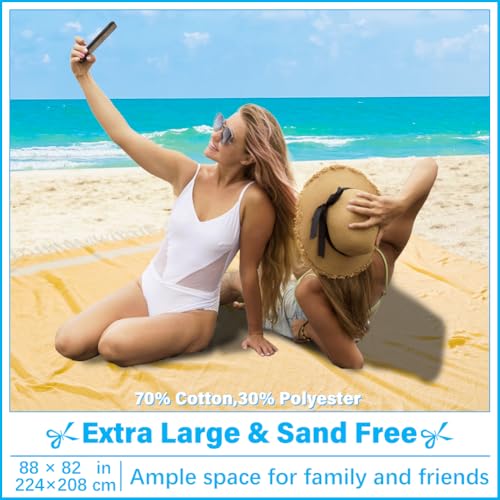 Oversized Turkish Beach Towel Blanket XXL Cotton Sandproof Towels Boho Woven Extra Large Big Sand Free Giant Throw Blankets Huge Quilt XL Picnic Camping Necessities Cloud For Adult Gifts Yellow - color: Woven Yellow, size: XXXL(88x82 IN,224x208 CM)