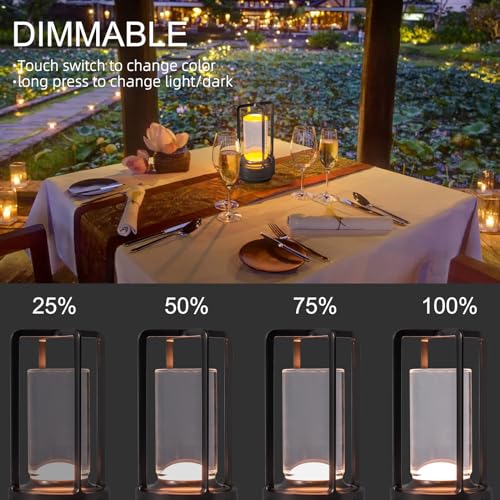 Portable Metal Table Lamp for Indoor/Outdoor ,Rechargeable Cordless LED Lamp, 3-Colour Infinitely Dimming Battery Powered Small Desk Lamp, Restaurant/Bedroom/Bar/Coffee Shop/Camping Light (Grey) - color: Gray