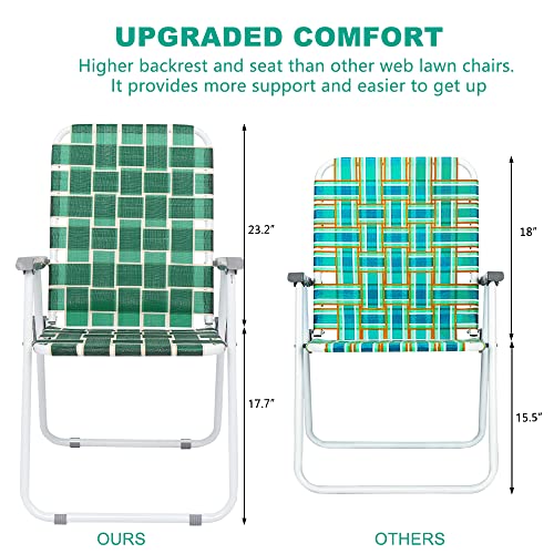 VINGLI Patio Lawn Webbed Folding Chairs Set of 2, Outdoor Beach Chair Portable Dining Chair for Outdoor Yard, Garden (Dark Green, Classic) - color: Dark Green, size: Regular Size