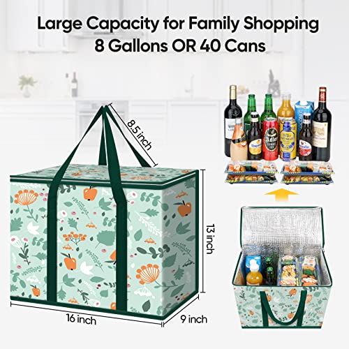 BALEINE 2Pk Insulated Reusable Grocery Bags, Collapsible Cooler Bag for Groceries, Heavy Duty Large Insulated Bag (16''x9''x13'', Spring Stroll) - color: Spring Stroll